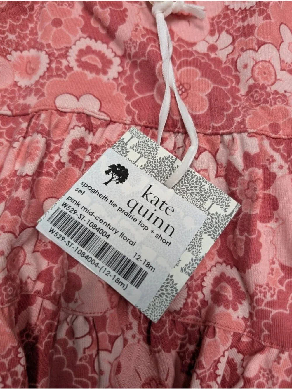 Kate Quinn Organic Cotton Pink Mid-Century Floral 12-18 Prairie Top Bike Shorts
